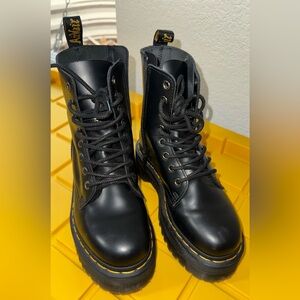 Dr. Martens Black Combat Boots with Yellow Stitching